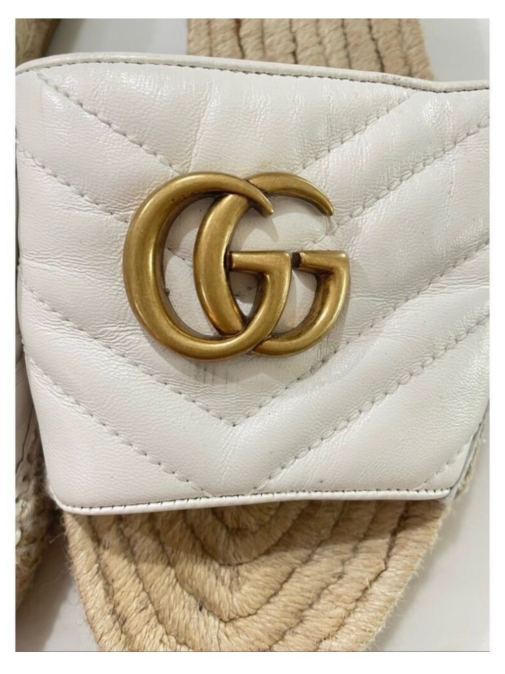 Gucci White GG Marmont Espadrille Slide Sandals Quilted Leather Size 38 - Picture 3 of 11